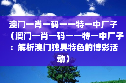 澳门一肖一码一一特一中厂子（澳门一肖一码一一特一中厂子：解析澳门独具特色的博彩活动）