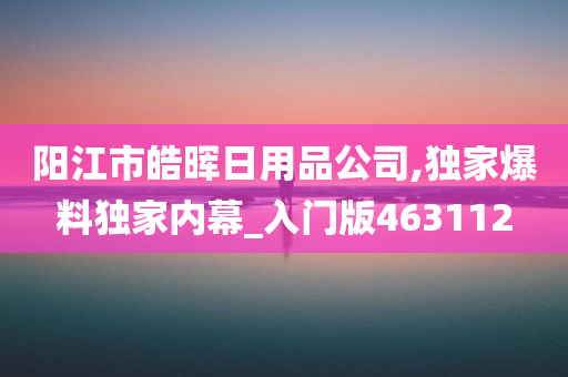 阳江市皓晖日用品公司,独家爆料独家内幕_入门版463112