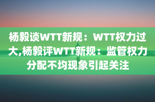 杨毅谈WTT新规：WTT权力过大,杨毅评WTT新规：监管权力分配不均现象引起关注