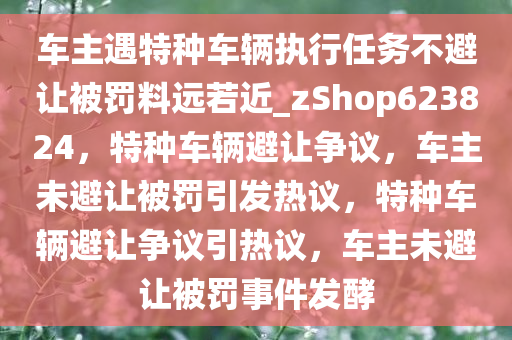 车主遇特种车辆执行任务不避让被罚料远若近_zShop623824，特种车辆避让争议，车主未避让被罚引发热议，特种车辆避让争议引热议，车主未避让被罚事件发酵