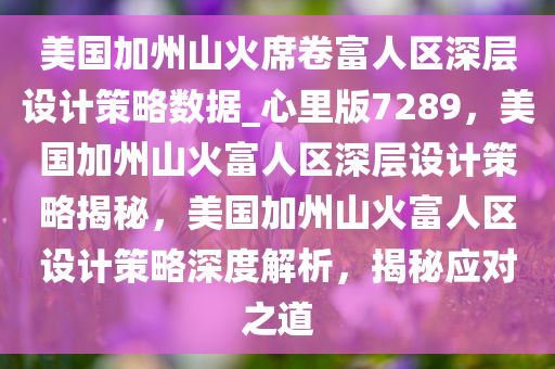 美国加州山火席卷富人区深层设计策略数据_心里版7289，美国加州山火富人区深层设计策略揭秘，美国加州山火富人区设计策略深度解析，揭秘应对之道