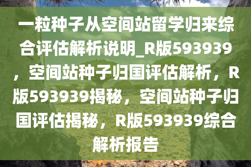 一粒种子从空间站留学归来综合评估解析说明_R版593939，空间站种子归国评估解析，R版593939揭秘，空间站种子归国评估揭秘，R版593939综合解析报告