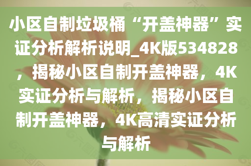 小区自制垃圾桶“开盖神器”实证分析解析说明_4K版534828，揭秘小区自制开盖神器，4K实证分析与解析，揭秘小区自制开盖神器，4K高清实证分析与解析