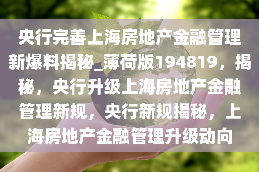 央行完善上海房地产金融管理新爆料揭秘_薄荷版194819，揭秘，央行升级上海房地产金融管理新规，央行新规揭秘，上海房地产金融管理升级动向