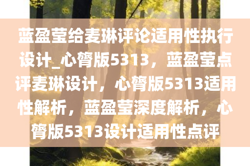 蓝盈莹给麦琳评论适用性执行设计_心膂版5313，蓝盈莹点评麦琳设计，心膂版5313适用性解析，蓝盈莹深度解析，心膂版5313设计适用性点评