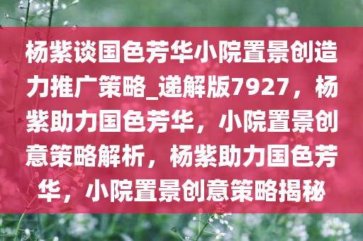 杨紫谈国色芳华小院置景创造力推广策略_递解版7927，杨紫助力国色芳华，小院置景创意策略解析，杨紫助力国色芳华，小院置景创意策略揭秘