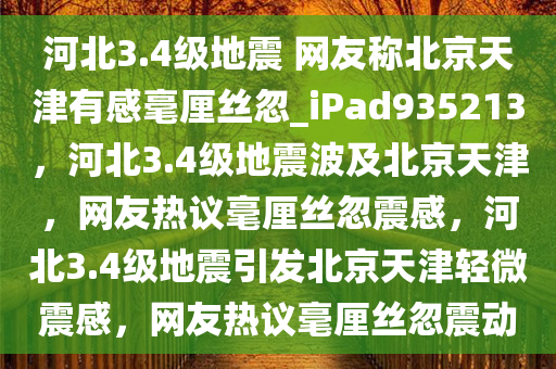 河北3.4级地震 网友称北京天津有感毫厘丝忽_iPad935213，河北3.4级地震波及北京天津，网友热议毫厘丝忽震感，河北3.4级地震引发北京天津轻微震感，网友热议毫厘丝忽震动