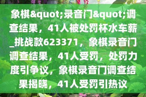 象棋"录音门"调查结果，41人被处罚杯水车薪_挑战款623371，象棋录音门调查结果，41人受罚，处罚力度引争议，象棋录音门调查结果揭晓，41人受罚引热议