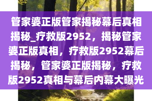 管家婆正版管家揭秘幕后真相揭秘_疗救版2952，揭秘管家婆正版真相，疗救版2952幕后揭秘，管家婆正版揭秘，疗救版2952真相与幕后内幕大曝光