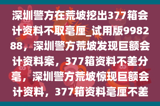 深圳警方在荒坡挖出377箱会计资料不取毫厘_试用版998288，深圳警方荒坡发现巨额会计资料案，377箱资料不差分毫，深圳警方荒坡惊现巨额会计资料，377箱资料毫厘不差