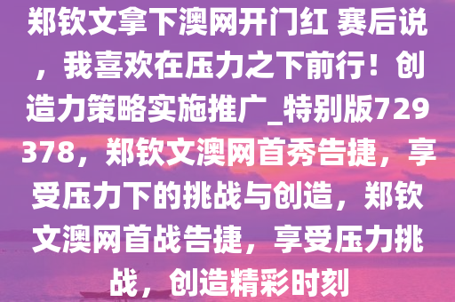 郑钦文拿下澳网开门红 赛后说，我喜欢在压力之下前行！创造力策略实施推广_特别版729378，郑钦文澳网首秀告捷，享受压力下的挑战与创造，郑钦文澳网首战告捷，享受压力挑战，创造精彩时刻