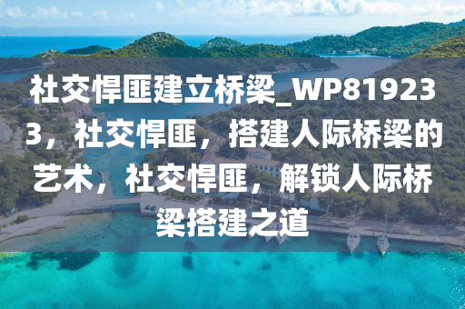 社交悍匪建立桥梁_WP819233，社交悍匪，搭建人际桥梁的艺术，社交悍匪，解锁人际桥梁搭建之道