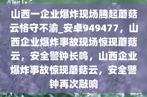 山西一企业爆炸现场腾起蘑菇云恪守不渝_安卓949477，山西企业爆炸事故现场惊现蘑菇云，安全警钟长鸣，山西企业爆炸事故惊现蘑菇云，安全警钟再次敲响