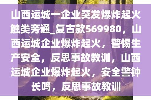 山西运城一企业突发爆炸起火触类旁通_复古款569980，山西运城企业爆炸起火，警惕生产安全，反思事故教训，山西运城企业爆炸起火，安全警钟长鸣，反思事故教训