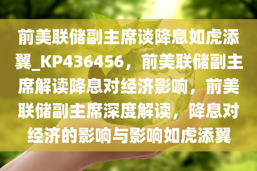 前美联储副主席谈降息如虎添翼_KP436456，前美联储副主席解读降息对经济影响，前美联储副主席深度解读，降息对经济的影响与影响如虎添翼