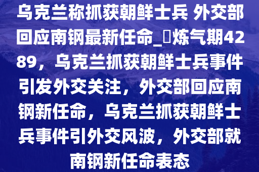 乌克兰称抓获朝鲜士兵 外交部回应南钢最新任命_?炼气期4289，乌克兰抓获朝鲜士兵事件引发外交关注，外交部回应南钢新任命，乌克兰抓获朝鲜士兵事件引外交风波，外交部就南钢新任命表态