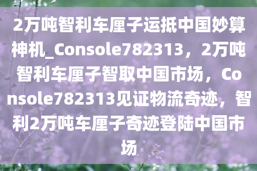 2万吨智利车厘子运抵中国妙算神机_Console782313，2万吨智利车厘子智取中国市场，Console782313见证物流奇迹，智利2万吨车厘子奇迹登陆中国市场