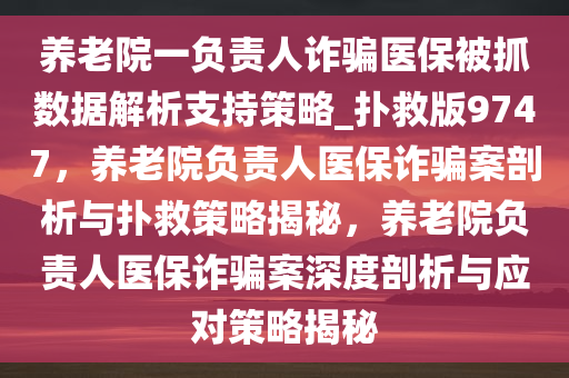 养老院一负责人诈骗医保被抓数据解析支持策略_扑救版9747，养老院负责人医保诈骗案剖析与扑救策略揭秘，养老院负责人医保诈骗案深度剖析与应对策略揭秘