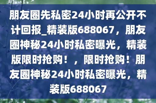 朋友圈先私密24小时再公开不计回报_精装版688067，朋友圈神秘24小时私密曝光，精装版限时抢购！，限时抢购！朋友圈神秘24小时私密曝光，精装版688067