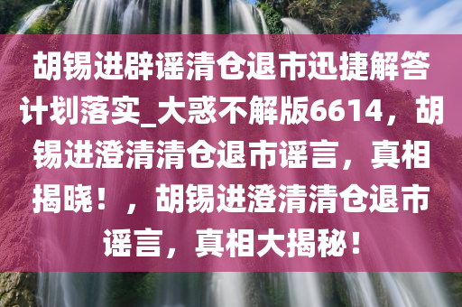 胡锡进辟谣清仓退市迅捷解答计划落实_大惑不解版6614，胡锡进澄清清仓退市谣言，真相揭晓！，胡锡进澄清清仓退市谣言，真相大揭秘！