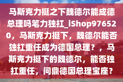 马斯克力挺之下魏德尔能成德总理吗笔力独扛_iShop976520，马斯克力挺下，魏德尔能否独扛重任成为德国总理？，马斯克力挺下的魏德尔，能否独扛重任，问鼎德国总理宝座？