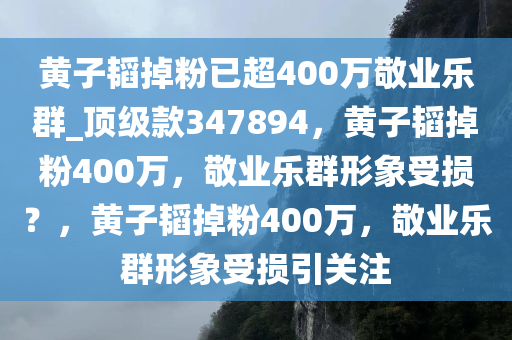 黄子韬掉粉已超400万敬业乐群_顶级款347894，黄子韬掉粉400万，敬业乐群形象受损？，黄子韬掉粉400万，敬业乐群形象受损引关注