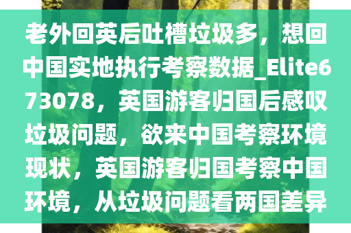 老外回英后吐槽垃圾多，想回中国实地执行考察数据_Elite673078，英国游客归国后感叹垃圾问题，欲来中国考察环境现状，英国游客归国考察中国环境，从垃圾问题看两国差异