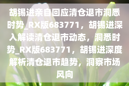 胡锡进亲自回应清仓退市洞悉时势_RX版683771，胡锡进深入解读清仓退市动态，洞悉时势_RX版683771，胡锡进深度解析清仓退市趋势，洞察市场风向