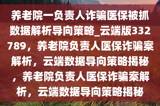 养老院一负责人诈骗医保被抓数据解析导向策略_云端版332789，养老院负责人医保诈骗案解析，云端数据导向策略揭秘，养老院负责人医保诈骗案解析，云端数据导向策略揭秘