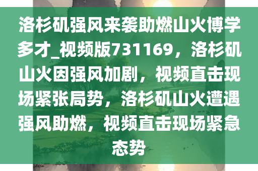 洛杉矶强风来袭助燃山火博学多才_视频版731169，洛杉矶山火因强风加剧，视频直击现场紧张局势，洛杉矶山火遭遇强风助燃，视频直击现场紧急态势