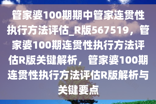 管家婆100期期中管家连贯性执行方法评估_R版567519，管家婆100期连贯性执行方法评估R版关键解析，管家婆100期连贯性执行方法评估R版解析与关键要点