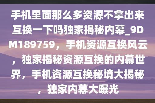 手机里面那么多资源不拿出来互换一下吗独家揭秘内幕_9DM189759，手机资源互换风云，独家揭秘资源互换的内幕世界，手机资源互换秘境大揭秘，独家内幕大曝光