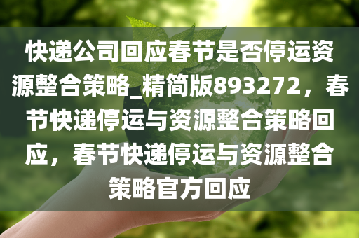 快递公司回应春节是否停运资源整合策略_精简版893272，春节快递停运与资源整合策略回应，春节快递停运与资源整合策略官方回应