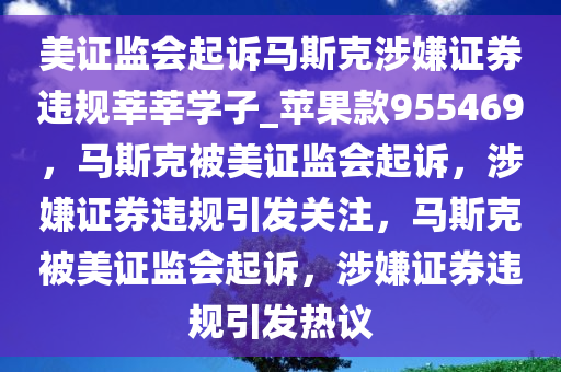 美证监会起诉马斯克涉嫌证券违规莘莘学子_苹果款955469，马斯克被美证监会起诉，涉嫌证券违规引发关注，马斯克被美证监会起诉，涉嫌证券违规引发热议