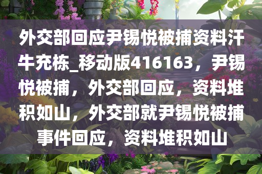 外交部回应尹锡悦被捕资料汗牛充栋_移动版416163，尹锡悦被捕，外交部回应，资料堆积如山，外交部就尹锡悦被捕事件回应，资料堆积如山