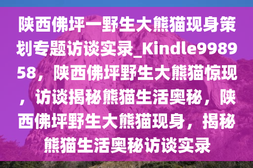 陕西佛坪一野生大熊猫现身策划专题访谈实录_Kindle998958，陕西佛坪野生大熊猫惊现，访谈揭秘熊猫生活奥秘，陕西佛坪野生大熊猫现身，揭秘熊猫生活奥秘访谈实录