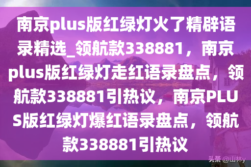 南京plus版红绿灯火了精辟语录精选_领航款338881，南京plus版红绿灯走红语录盘点，领航款338881引热议，南京PLUS版红绿灯爆红语录盘点，领航款338881引热议