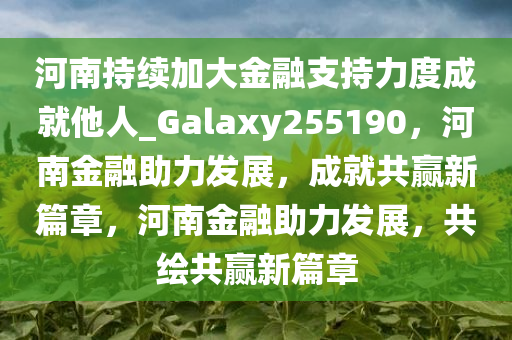 河南持续加大金融支持力度成就他人_Galaxy255190，河南金融助力发展，成就共赢新篇章，河南金融助力发展，共绘共赢新篇章