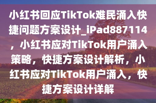 小红书回应TikTok难民涌入快捷问题方案设计_iPad887114，小红书应对TikTok用户涌入策略，快捷方案设计解析，小红书应对TikTok用户涌入，快捷方案设计详解