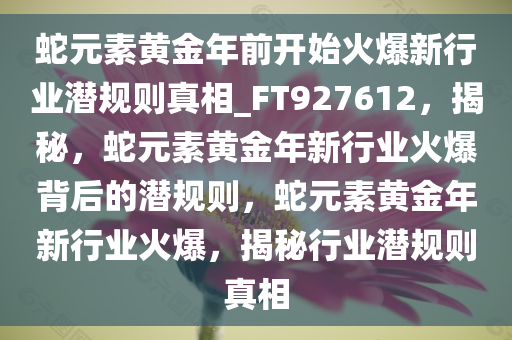 蛇元素黄金年前开始火爆新行业潜规则真相_FT927612，揭秘，蛇元素黄金年新行业火爆背后的潜规则，蛇元素黄金年新行业火爆，揭秘行业潜规则真相