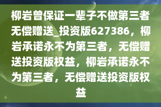 柳岩曾保证一辈子不做第三者无偿赠送_投资版627386，柳岩承诺永不为第三者，无偿赠送投资版权益，柳岩承诺永不为第三者，无偿赠送投资版权益