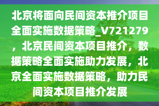 北京将面向民间资本推介项目全面实施数据策略_V721279，北京民间资本项目推介，数据策略全面实施助力发展，北京全面实施数据策略，助力民间资本项目推介发展