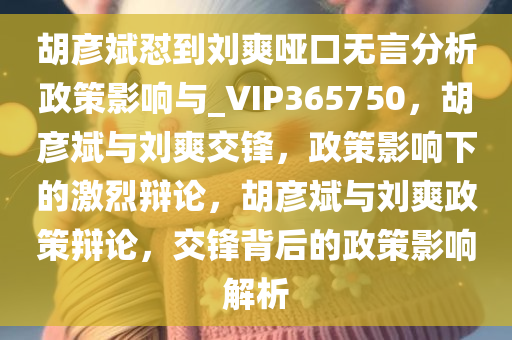 胡彦斌怼到刘爽哑口无言分析政策影响与_VIP365750，胡彦斌与刘爽交锋，政策影响下的激烈辩论，胡彦斌与刘爽政策辩论，交锋背后的政策影响解析