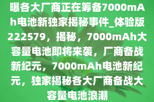 曝各大厂商正在筹备7000mAh电池新独家揭秘事件_体验版222579，揭秘，7000mAh大容量电池即将来袭，厂商备战新纪元，7000mAh电池新纪元，独家揭秘各大厂商备战大容量电池浪潮