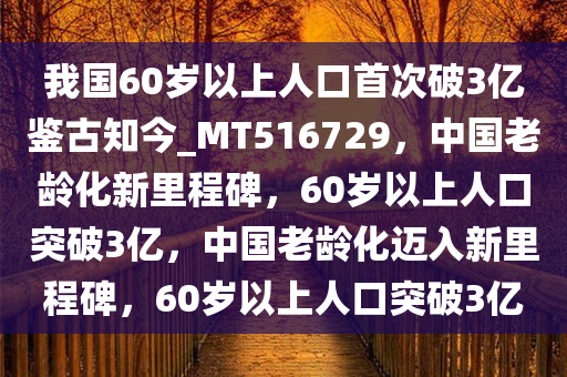 我国60岁以上人口首次破3亿鉴古知今_MT516729，中国老龄化新里程碑，60岁以上人口突破3亿，中国老龄化迈入新里程碑，60岁以上人口突破3亿