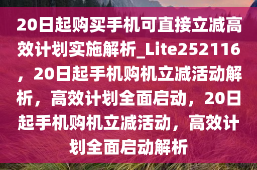 20日起购买手机可直接立减高效计划实施解析_Lite252116，20日起手机购机立减活动解析，高效计划全面启动，20日起手机购机立减活动，高效计划全面启动解析