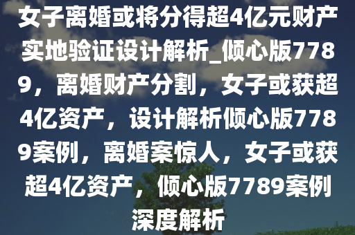 女子离婚或将分得超4亿元财产实地验证设计解析_倾心版7789，离婚财产分割，女子或获超4亿资产，设计解析倾心版7789案例，离婚案惊人，女子或获超4亿资产，倾心版7789案例深度解析