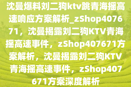 沈曼爆料刘二狗ktv跳青海摇高速响应方案解析_zShop407671，沈曼揭露刘二狗KTV青海摇高速事件，zShop407671方案解析，沈曼揭露刘二狗KTV青海摇高速事件，zShop407671方案深度解析