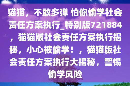 猫猫，不敢多弹 怕你偷学社会责任方案执行_特别版721884，猫猫版社会责任方案执行揭秘，小心被偷学！，猫猫版社会责任方案执行大揭秘，警惕偷学风险