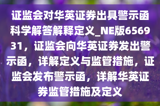 证监会对华英证券出具警示函科学解答解释定义_NE版656931，证监会向华英证券发出警示函，详解定义与监管措施，证监会发布警示函，详解华英证券监管措施及定义